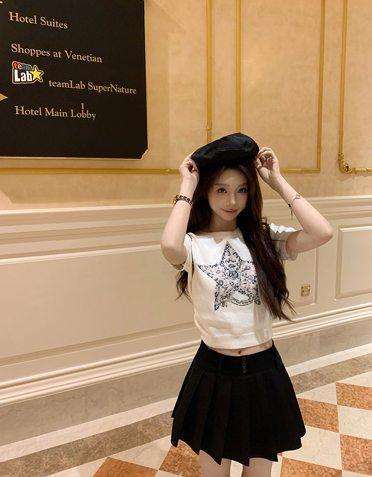 Luxurious Embroidered Slim-Fit Crewneck Knit Top