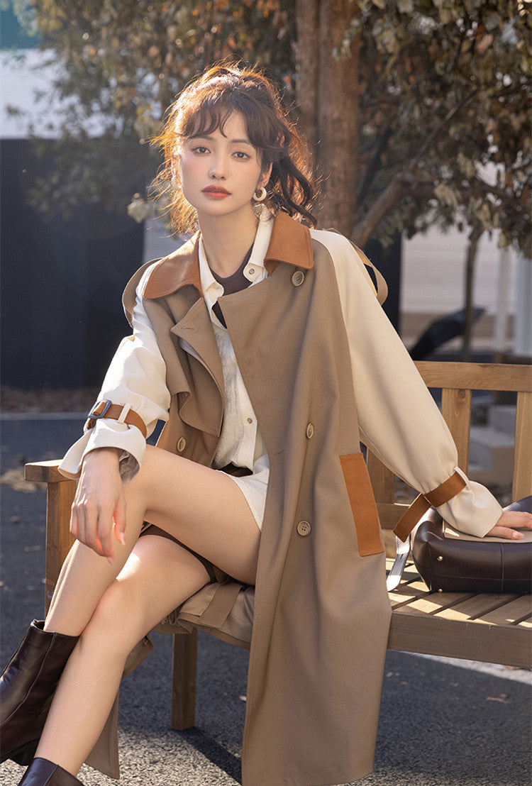 Haute Couture British Style Color Patchwork Trench Coat