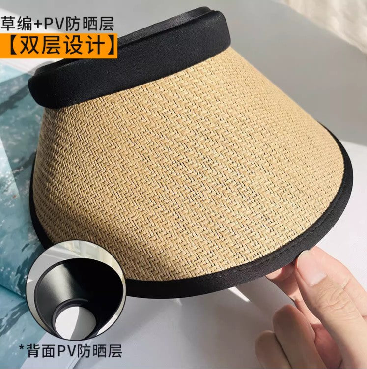 Uv Black Rubber Layer Empty Top Straw Hat