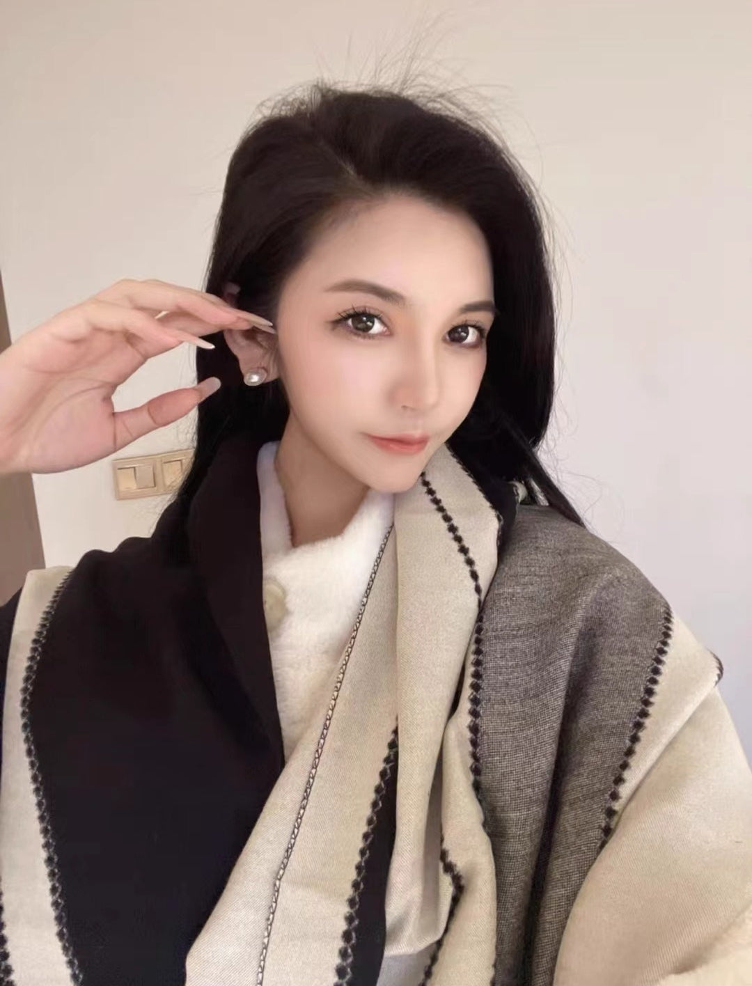 Double-sided Cashmere Geometric Pattern Oversized Scarf