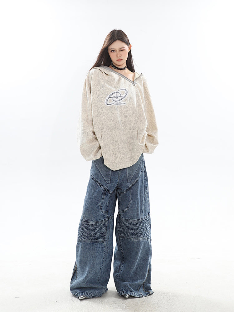 Spring/Summer New Arrival Unique Asymmetric Zipper Off-Shoulder Sweatshirt