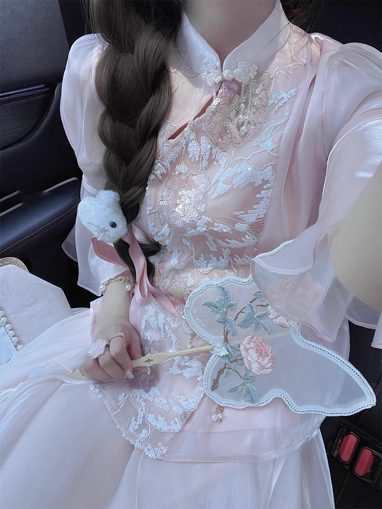 New Chinese-Style Elegant Embroidered Pearl Shine Set