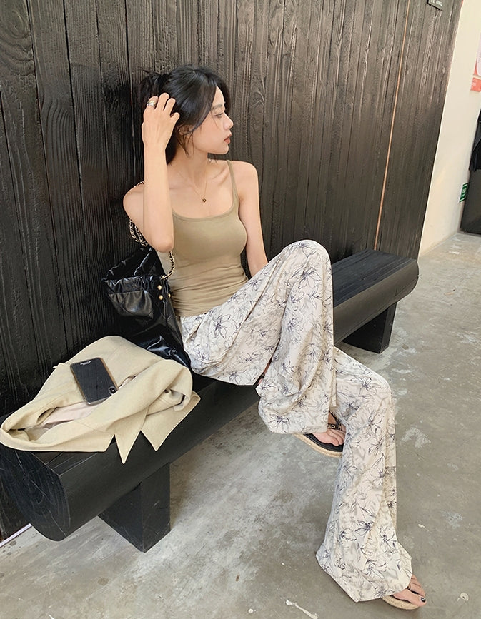 Summer Ink Print Wide-Leg Pants