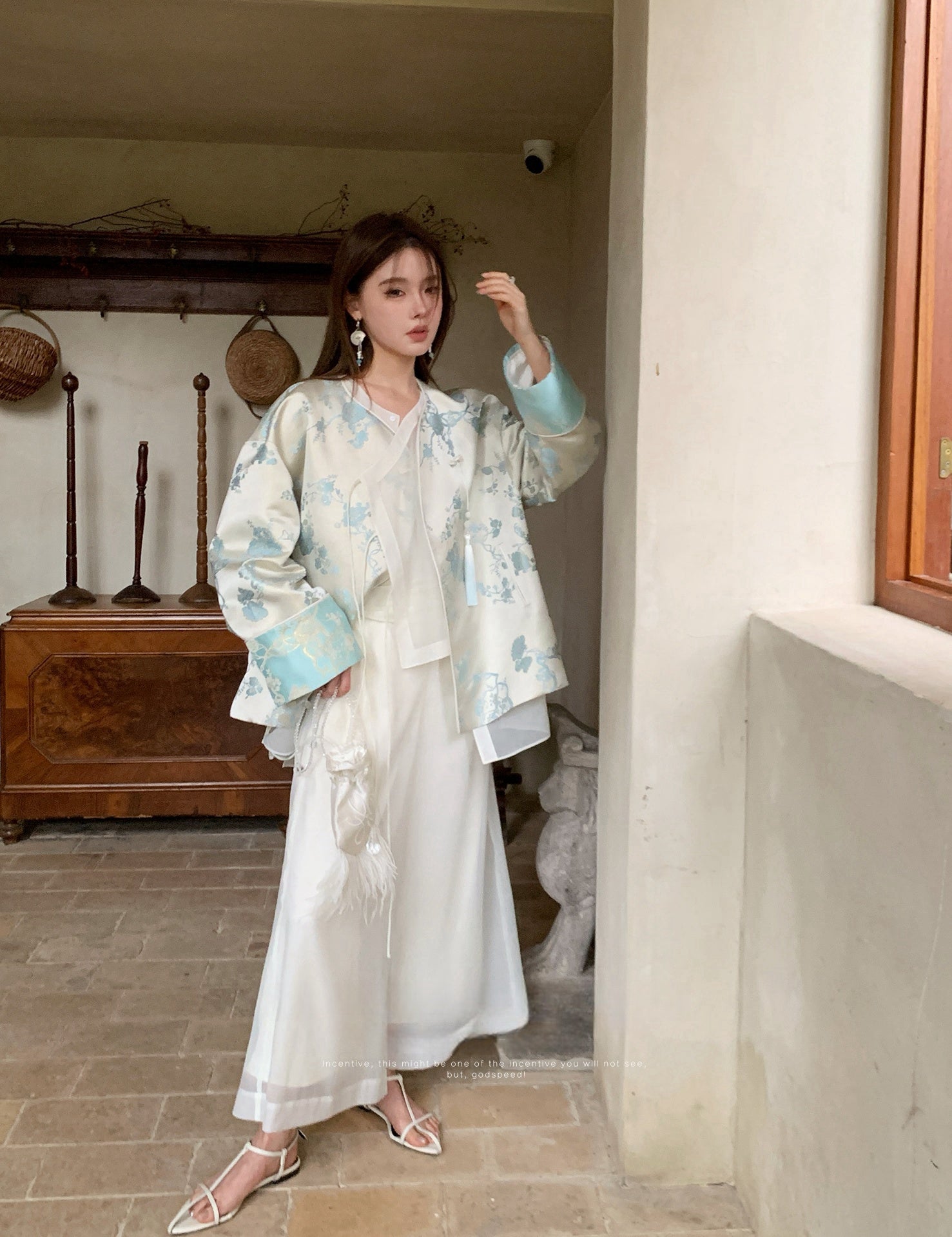 Vintage Chinese-Style Flowing Double-Layer Gauze Nine-Point Wide-Leg Culottes
