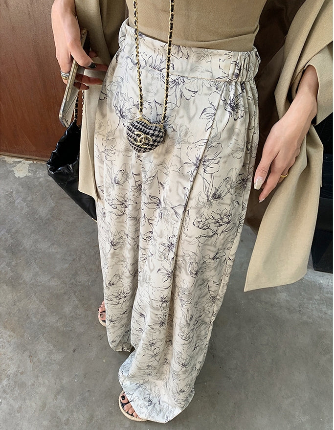 Summer Ink Print Wide-Leg Pants