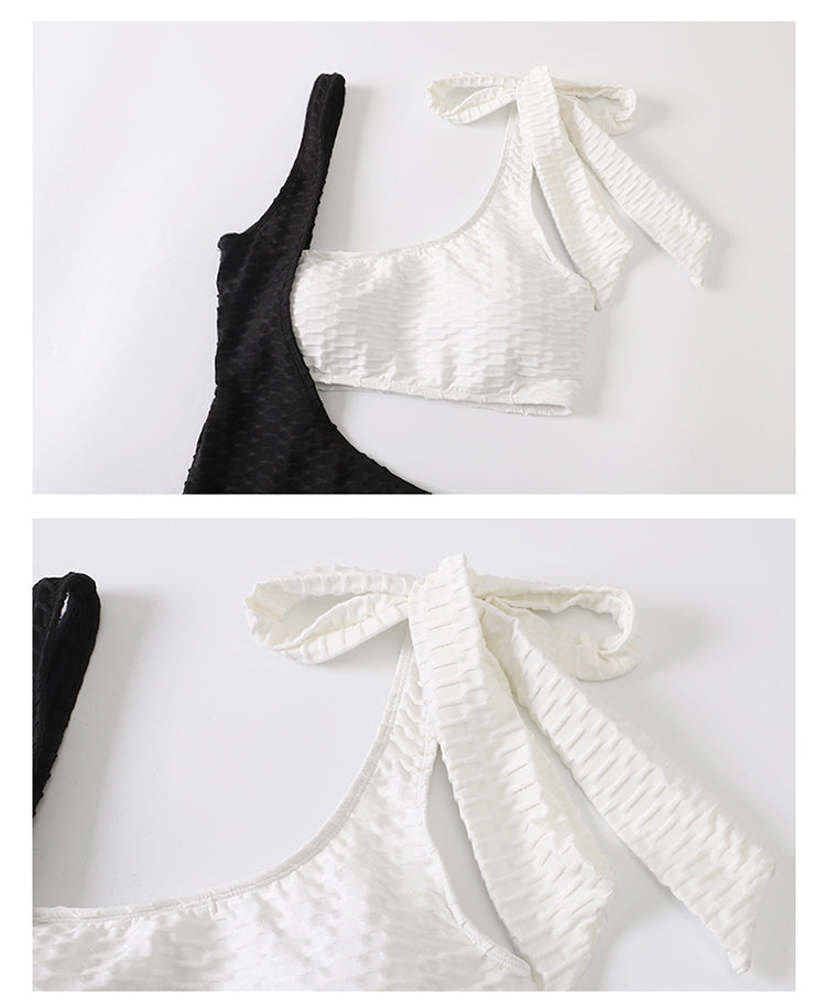 Korean Contrast One-Piece Swimsuit