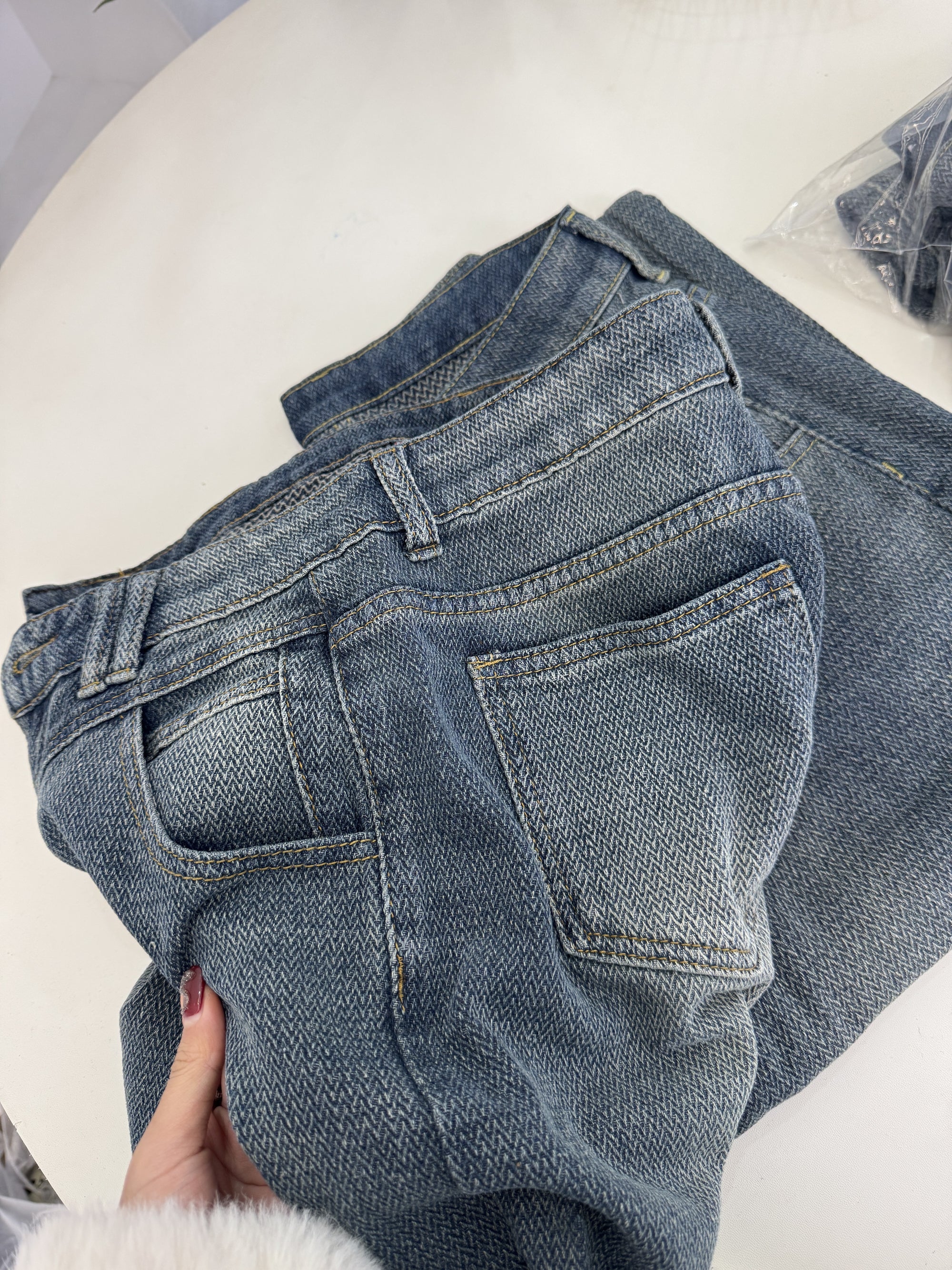 Herringbone Washed Denim Jeans
