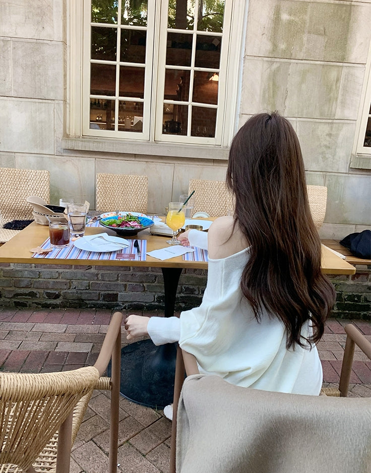 Stylish Asymmetrical Shoulder Knit Long-Sleeve Top