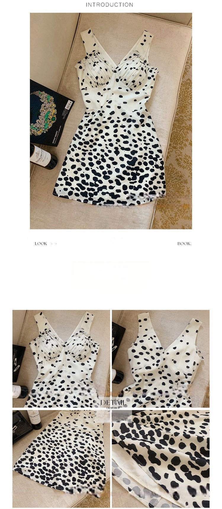 Classic Black and White Cow Print Polka Dot Vest Dress