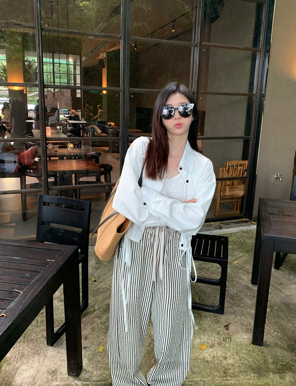 MM6 Striped Wide-Leg Floor-Length Pants