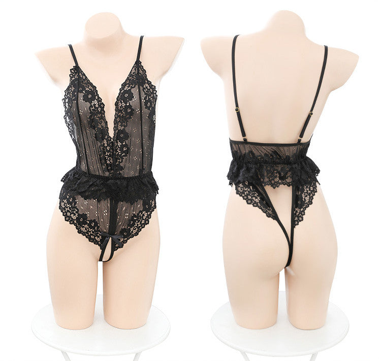 Deep V Lace Split Sexy Onesie
