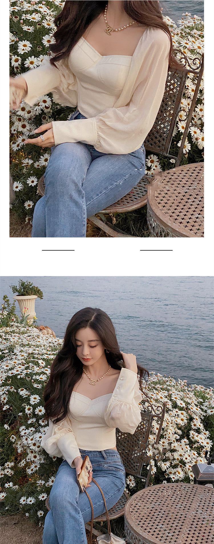 One-Neck Silver Mesh Blouse (Including Base)