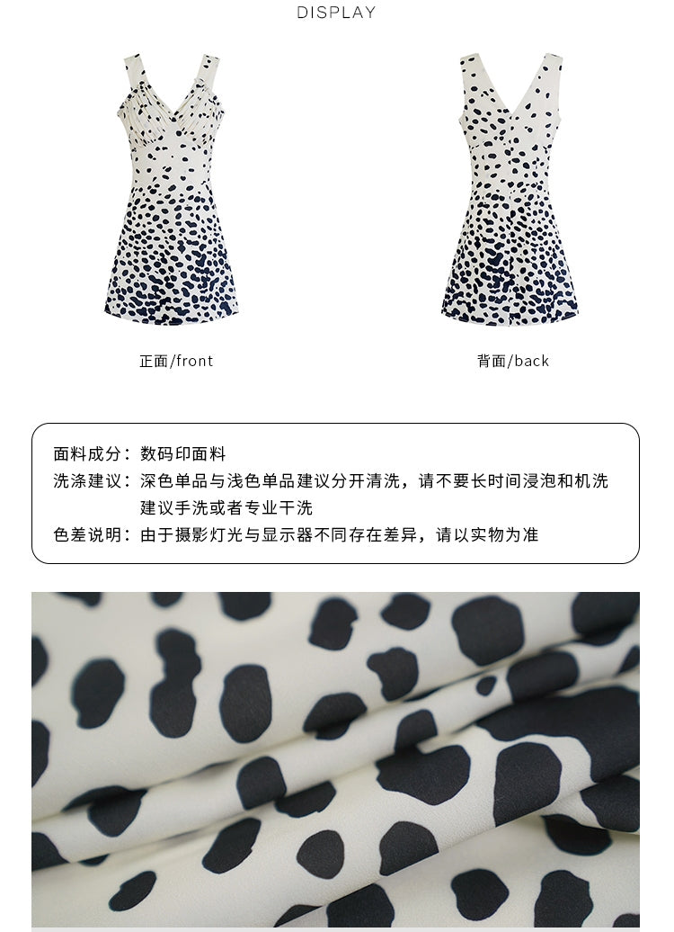 Classic Black and White Cow Print Polka Dot Vest Dress