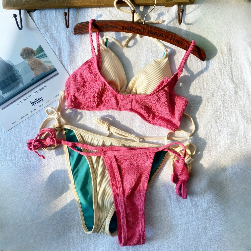 Thai-Style Instagram-Inspired Contrast Bikini 4-Piece Set