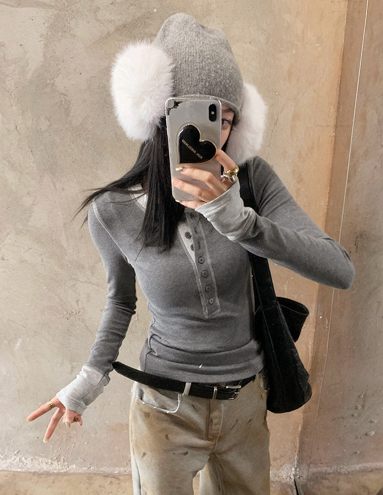 Contrast Patchwork Knit Long-Sleeve Tee