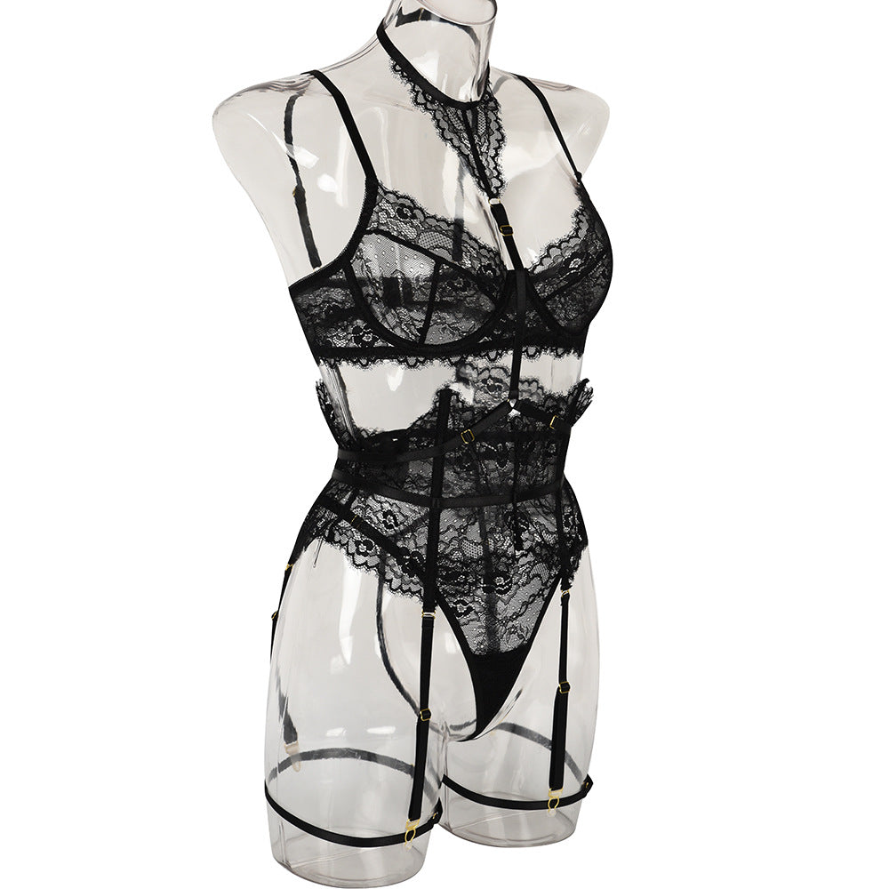 French Court-Inspired Waist-Cinching Fishbone Underwired Three-Piece Set &amp;nbsp;