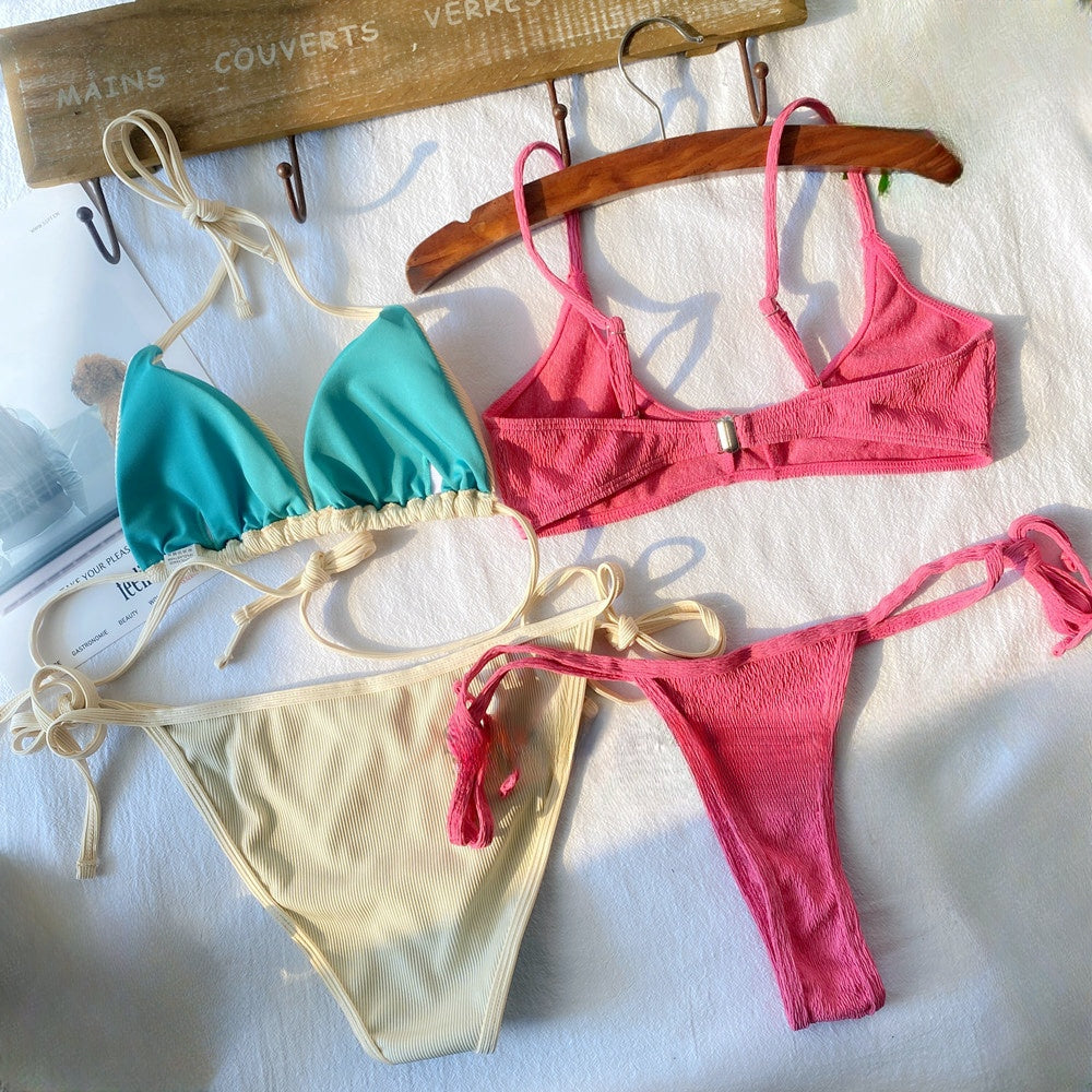 Thai-Style Instagram-Inspired Contrast Bikini 4-Piece Set
