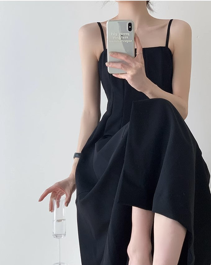 Linen Fabric Slip Dress Classic Little Black Dress