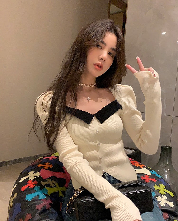 Love at First Sight French Style Knit Square Neck Top