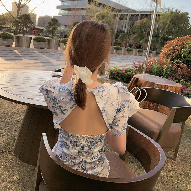 French Sexy Backless Floral Dress