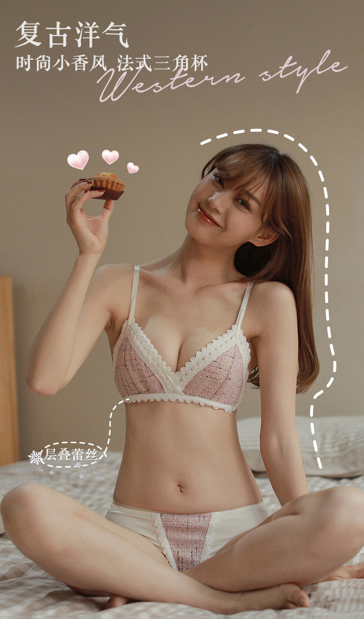 Vintage Sweet French-style Triangle Cup Wire-Free Bra