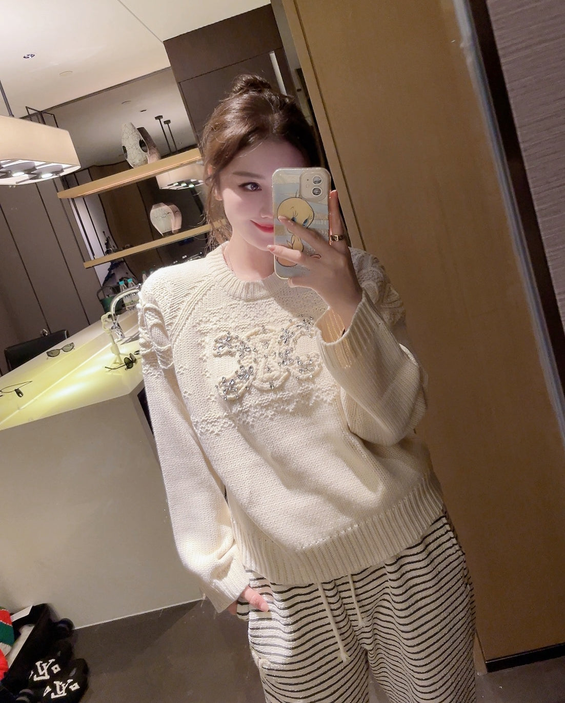 Rhinestone Cream Sweater