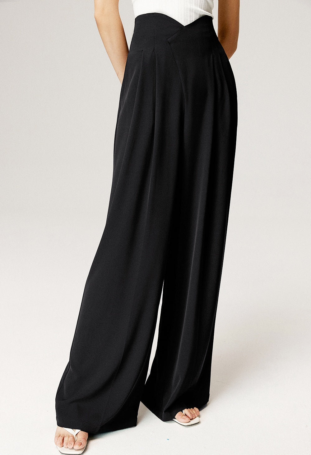 High-Waisted V-Cut Wide-Leg Trousers