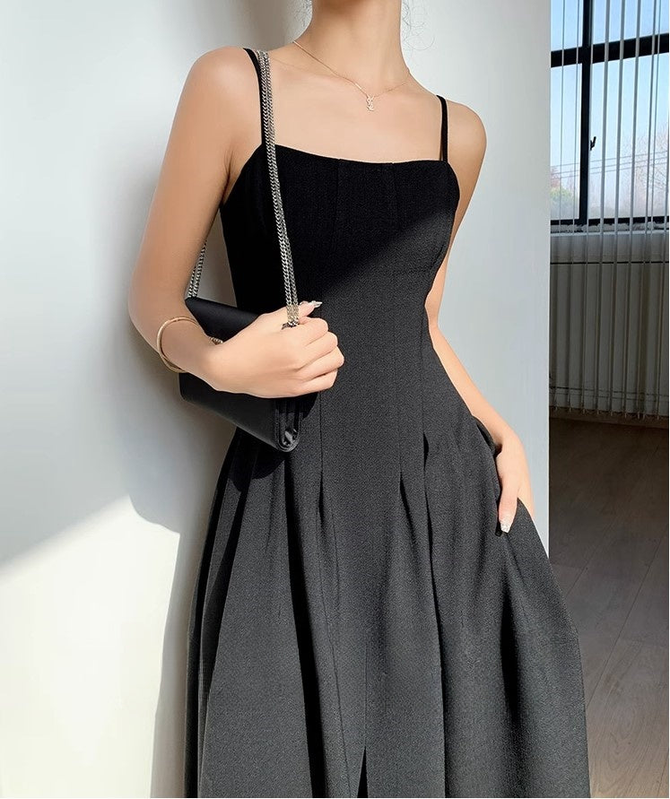 Linen Fabric Slip Dress Classic Little Black Dress