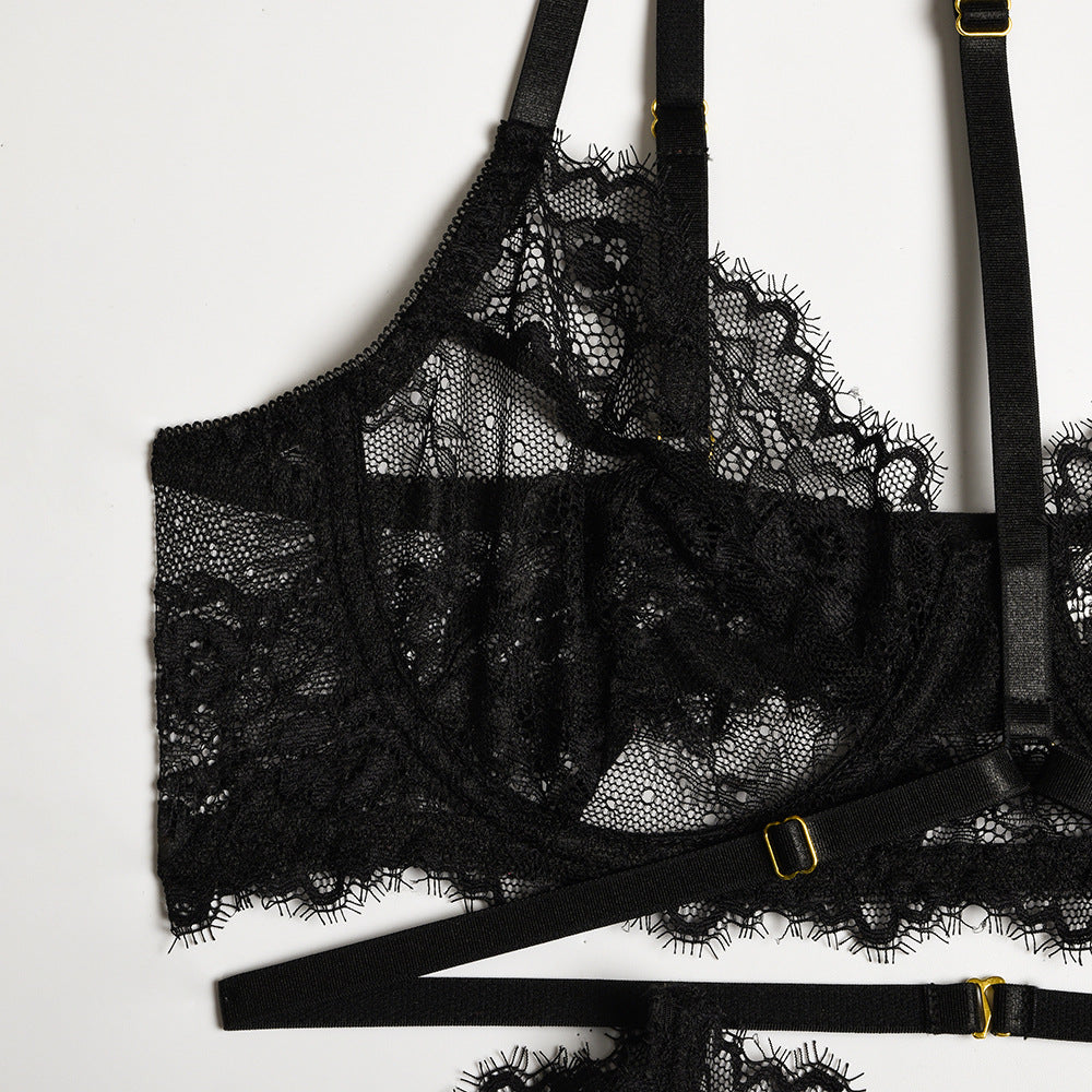 French Court-Inspired Waist-Cinching Fishbone Underwired Three-Piece Set