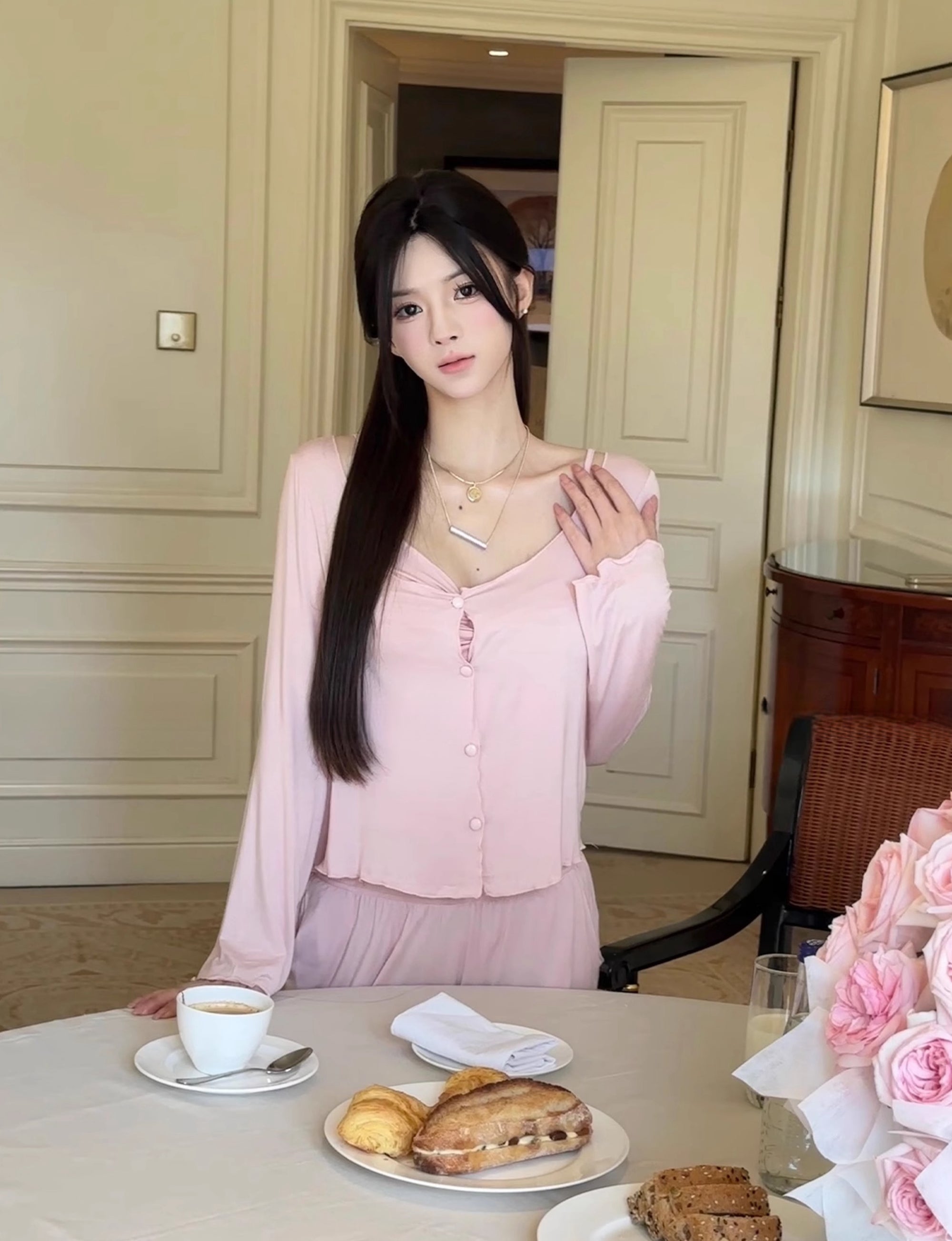 Modal Camisole Set with Sexy Built-in Bra Pads, Three-piece Home Wear Set