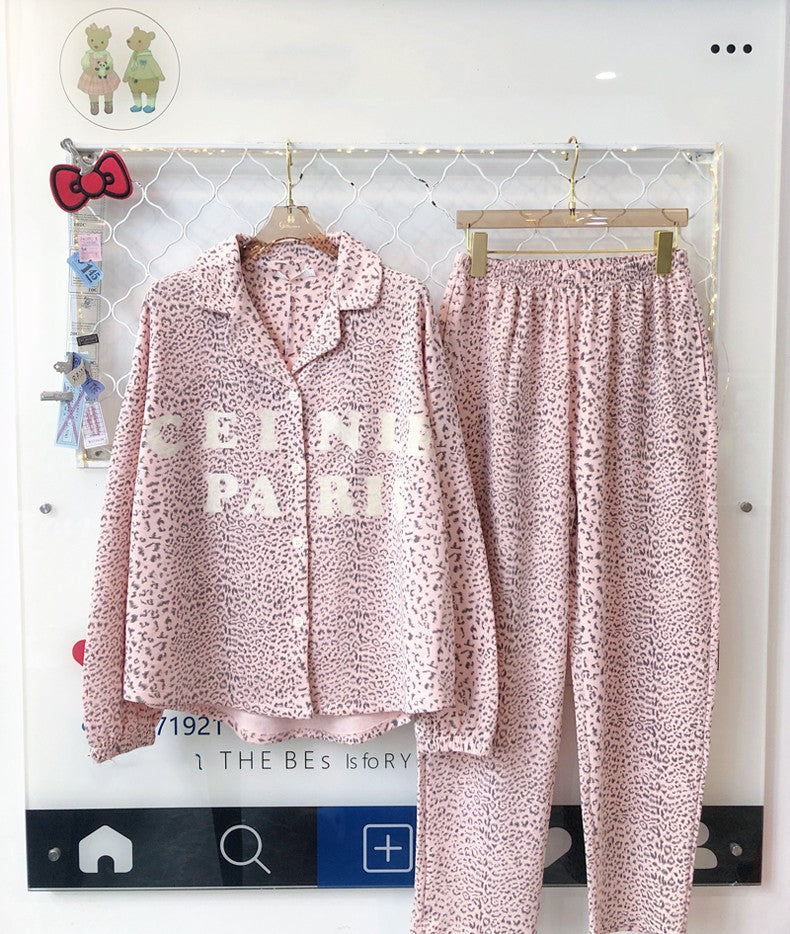 Pure Cotton Leopard Lapel Pajama Suit
