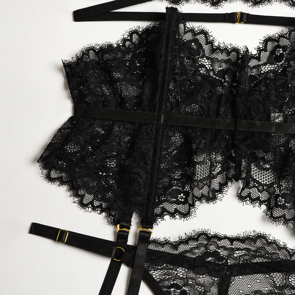 French Court-Inspired Waist-Cinching Fishbone Underwired Three-Piece Set &amp;nbsp;