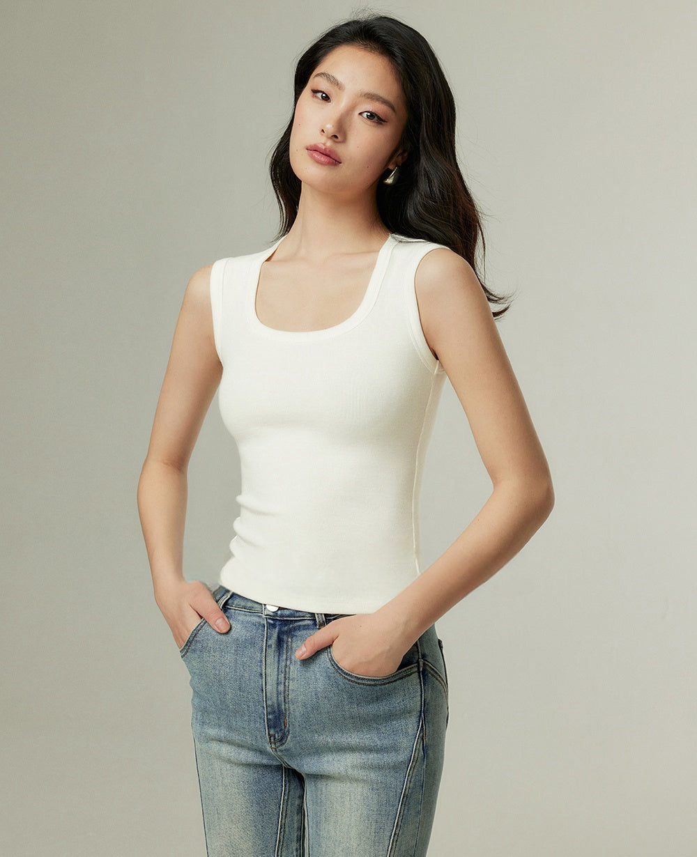 Slim-Fit American-Style U-Neck Tank Top