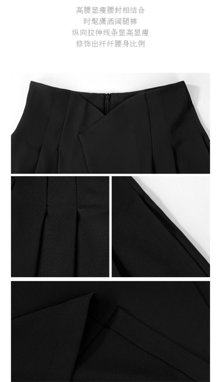 High-Waisted V-Cut Wide-Leg Trousers