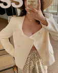 French Luxury Double-Breasted Pearl Button Blazer