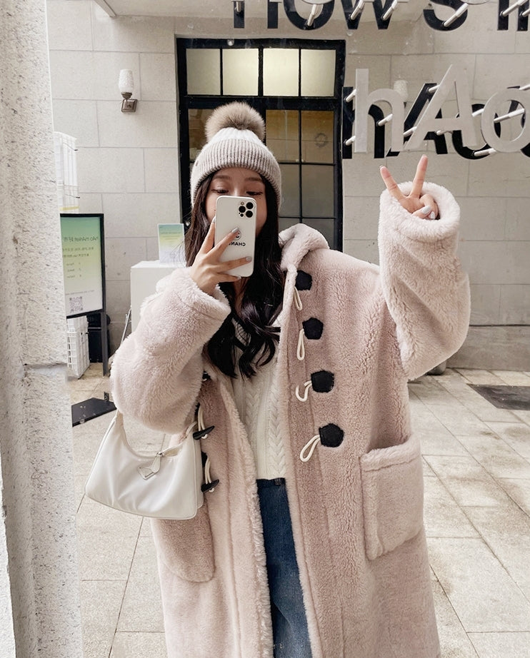 Wool-Blend Eco Faux Fur Mid-Length Coat