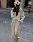 High-waisted Thickened Wool Blend Wide-leg Pants with Drape