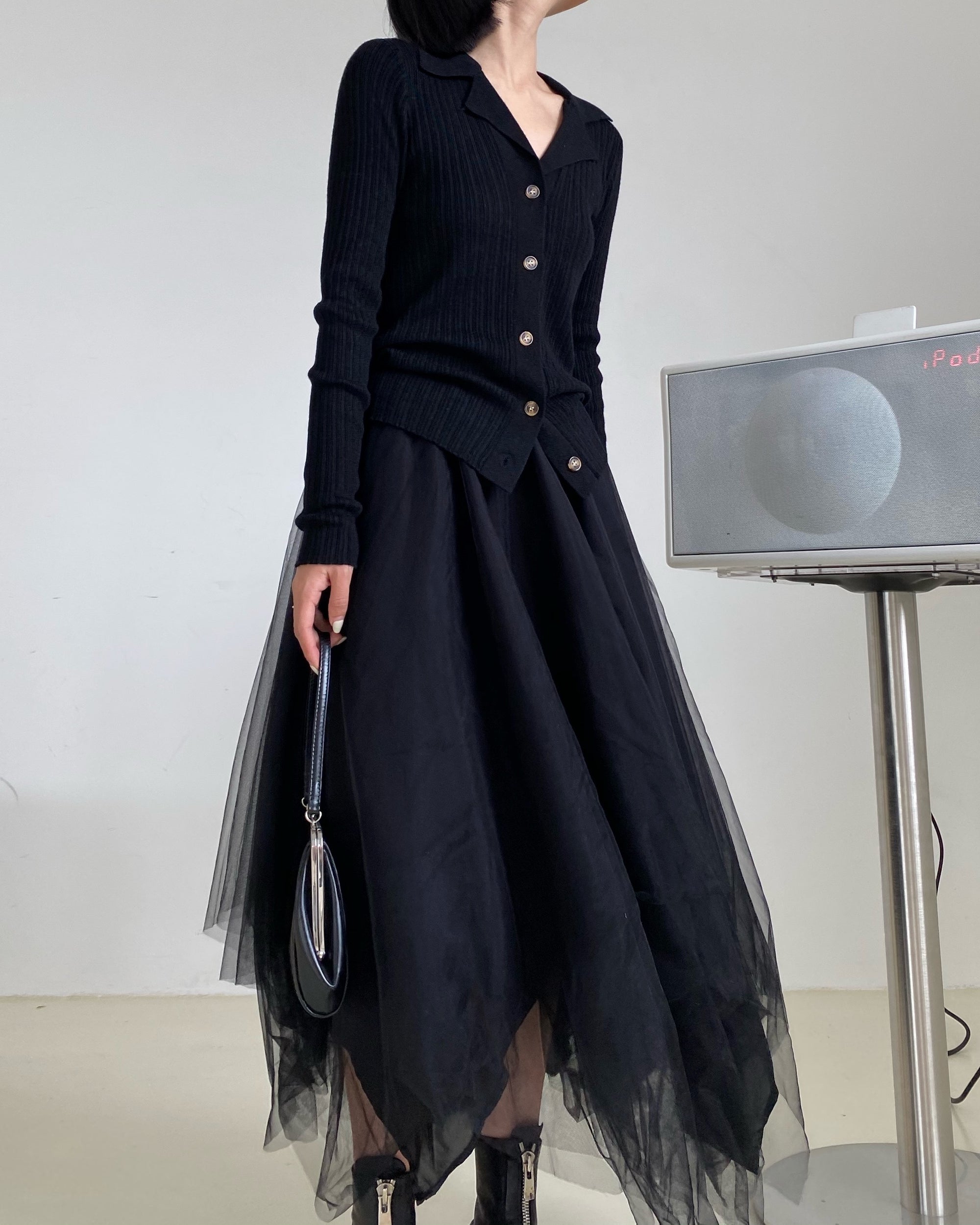 Dark Multi-Layered Irregular Gauze Skirt