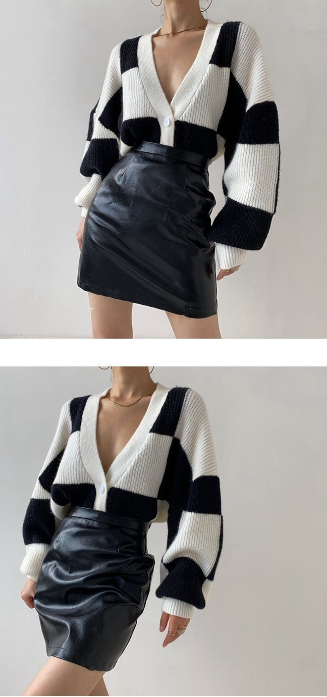 Checkerboard Lazy Wind Loose Cardigan Sweater