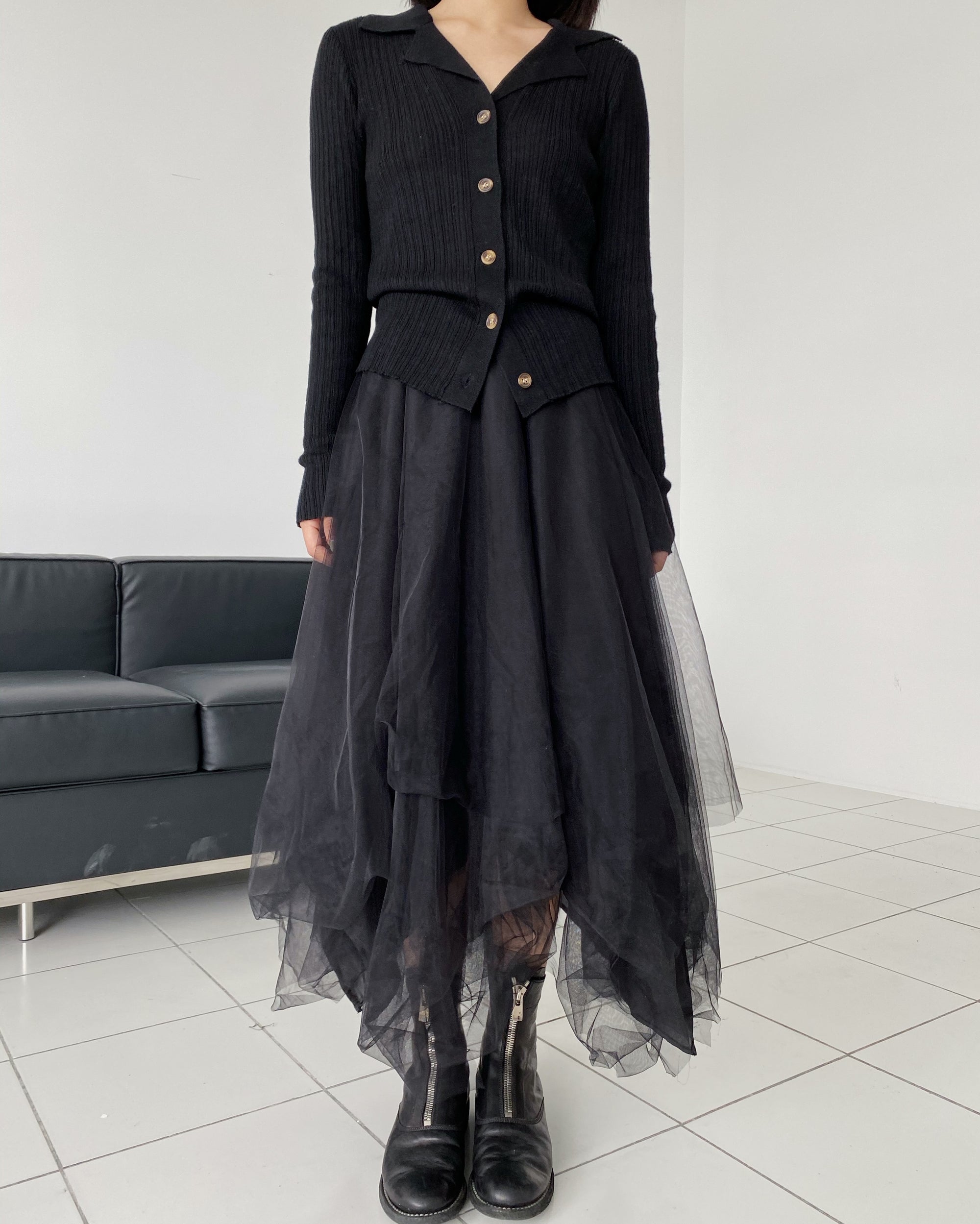 Dark Multi-Layered Irregular Gauze Skirt