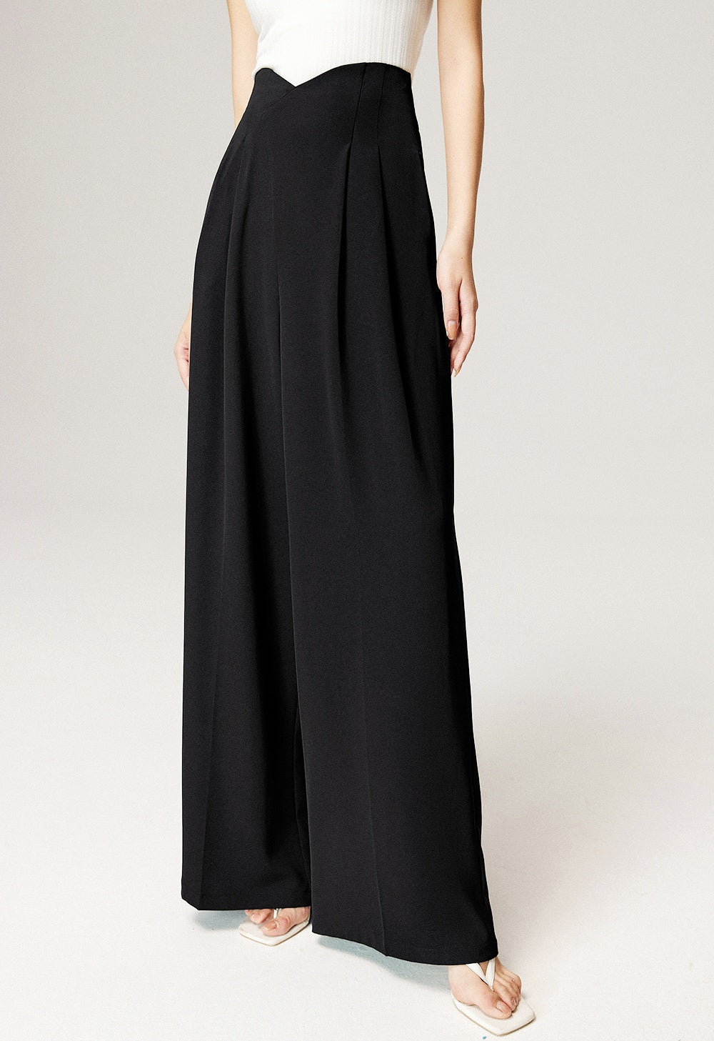 High-Waisted V-Cut Wide-Leg Trousers