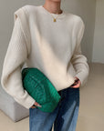 White Textured Knit Sweater with Layered Look