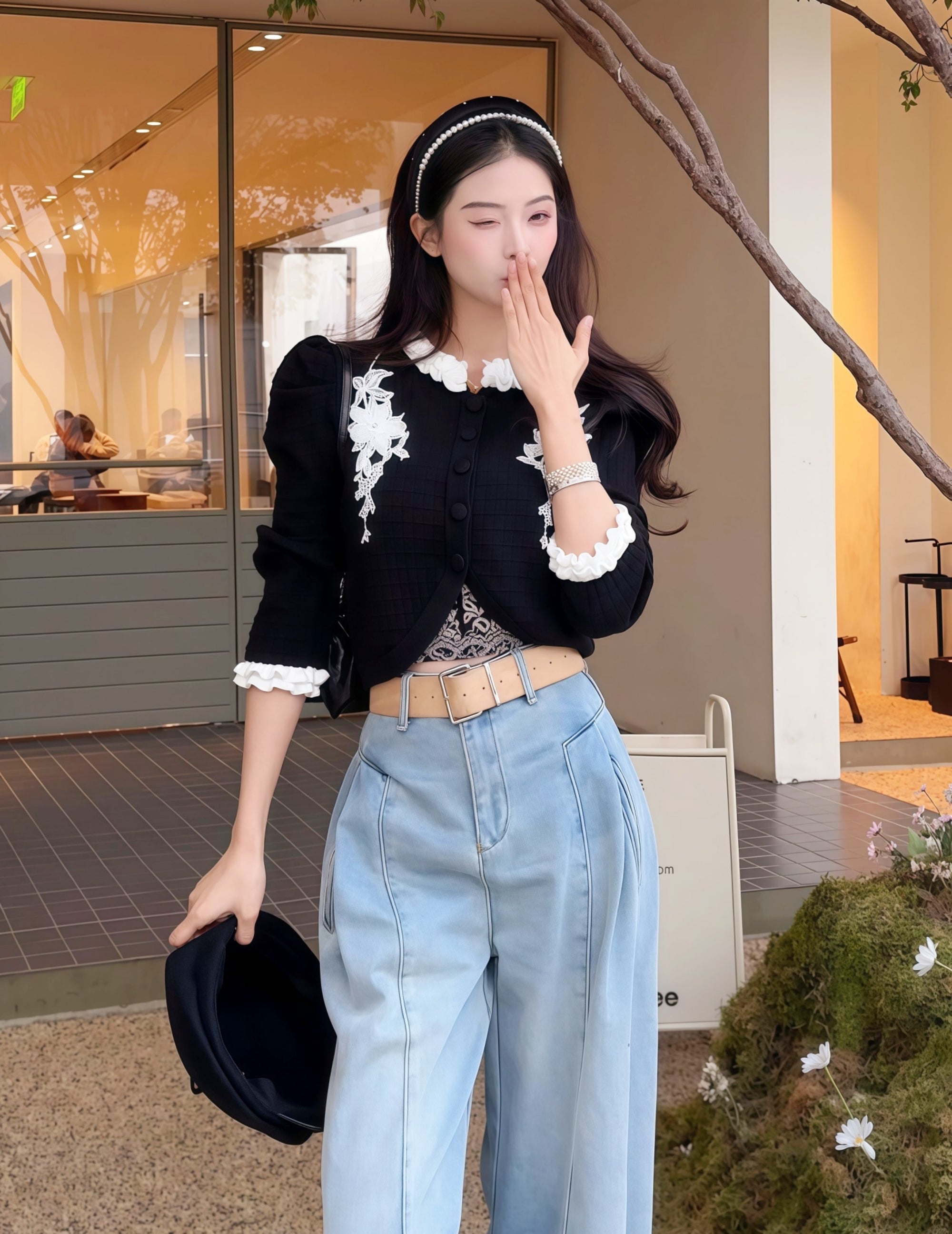Textured Knit Embroidered Cropped Top