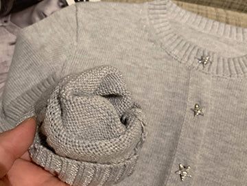 Custom Star-Shaped Rhinestone Button Knit Cardigan