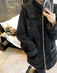 Shearling Hooded Coat with Cotton Lining
