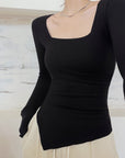 Beauty Yabi Self-Heating Slit Square Collar Long-Sleeved Slim