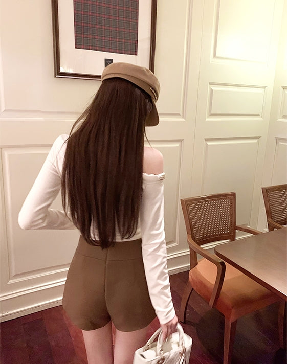 Asymmetrical Shoulder Fitted Tie Scarf Top