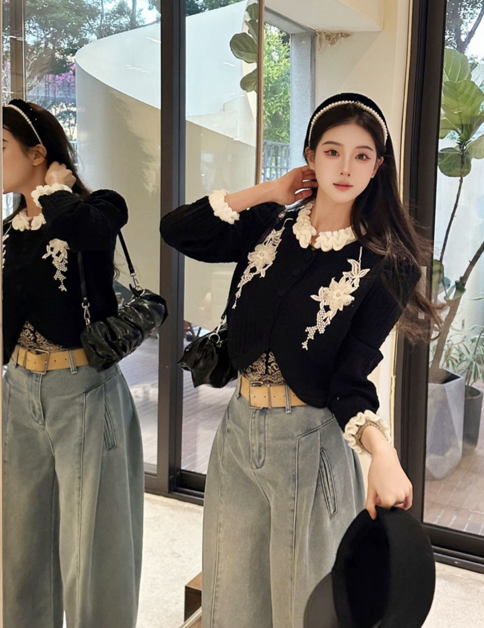 Textured Knit Embroidered Cropped Top