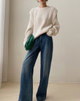 White Textured Knit Sweater with Layered Look
