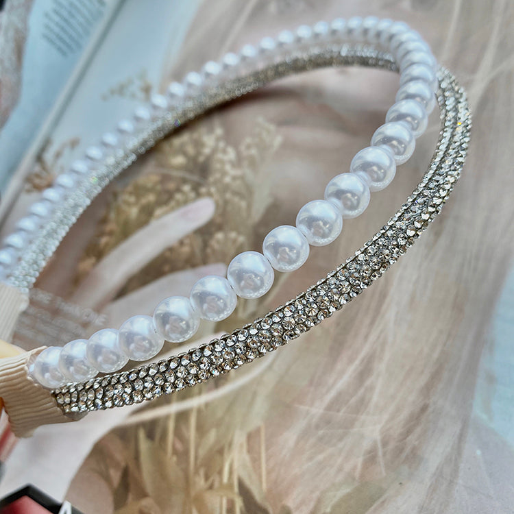 French Girl Retro Double Pearl Rhinestone Headband